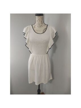 Maternity Motherhood Tunic Top Size S White with Black Trim Ruffle Sleeve